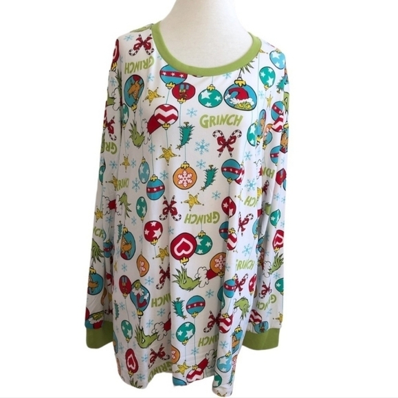 Dr Seuss “The Grinch” Christmas PJ Set Pajamas Women's 3X White All Over Print - Picture 3 of 13